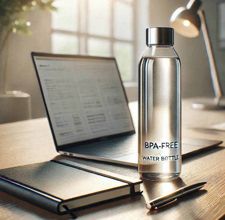 Alkaline water bottle on a desk